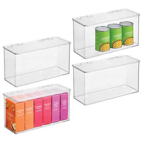 Plastic Stackable Hinged-Lid Pantry or Kitchen Storage Box - Set of 4 - Clear