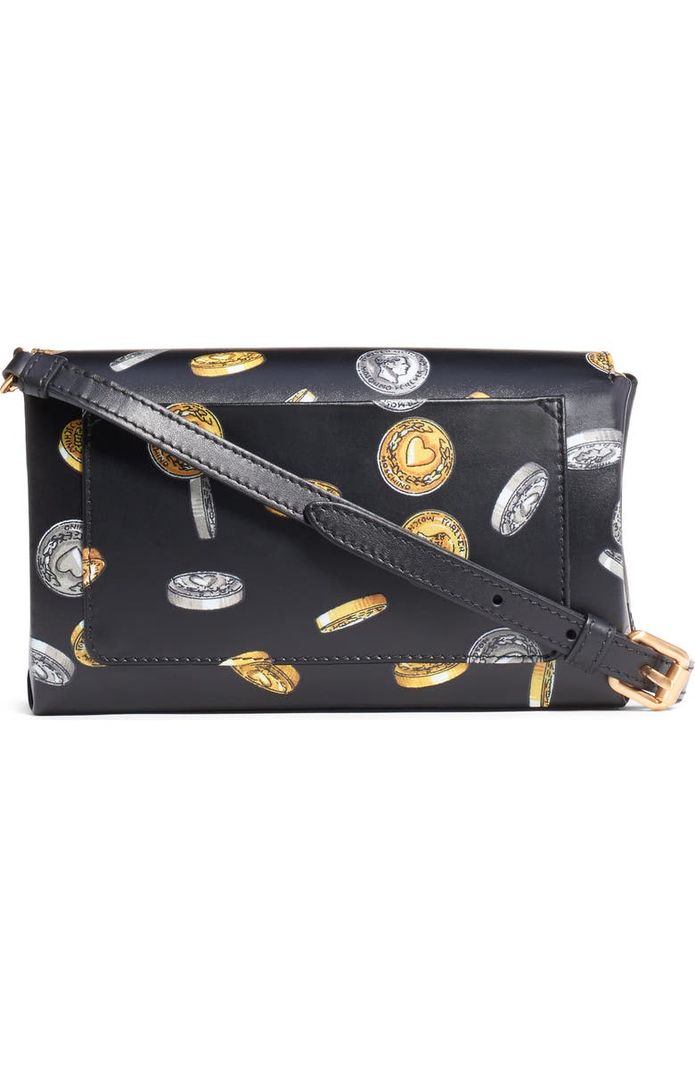 Moschino Logo Coin Print Faux Leather Crossbody Bag, Alternate, color,