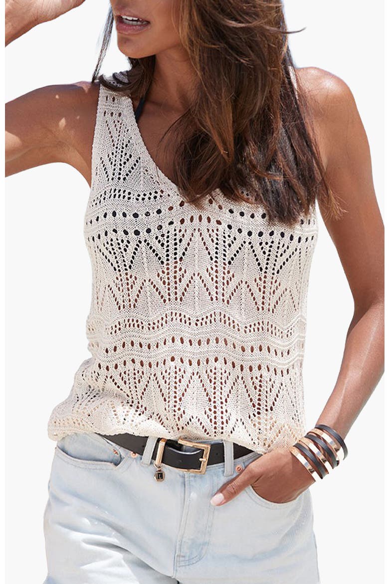 Crochet Tank Top, Main, color, Sand