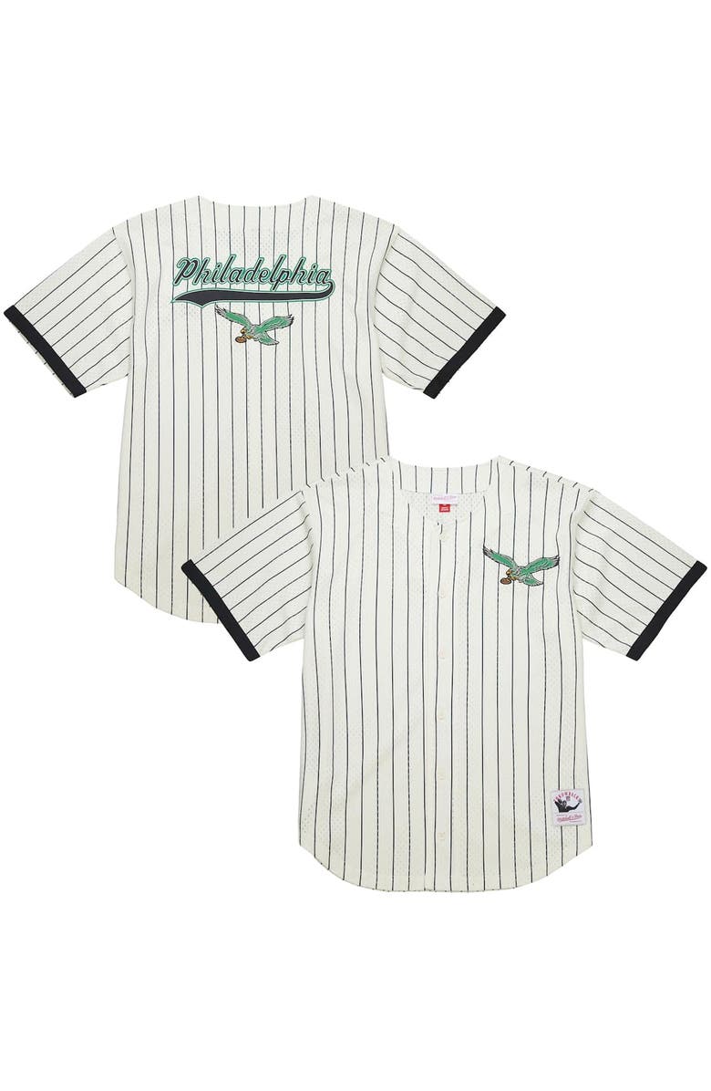 Mitchell & Ness Men's Mitchell & Ness  Cream Philadelphia Eagles Vintage Logo Final Seconds Full-Button Mesh Top, Alternate, color, 