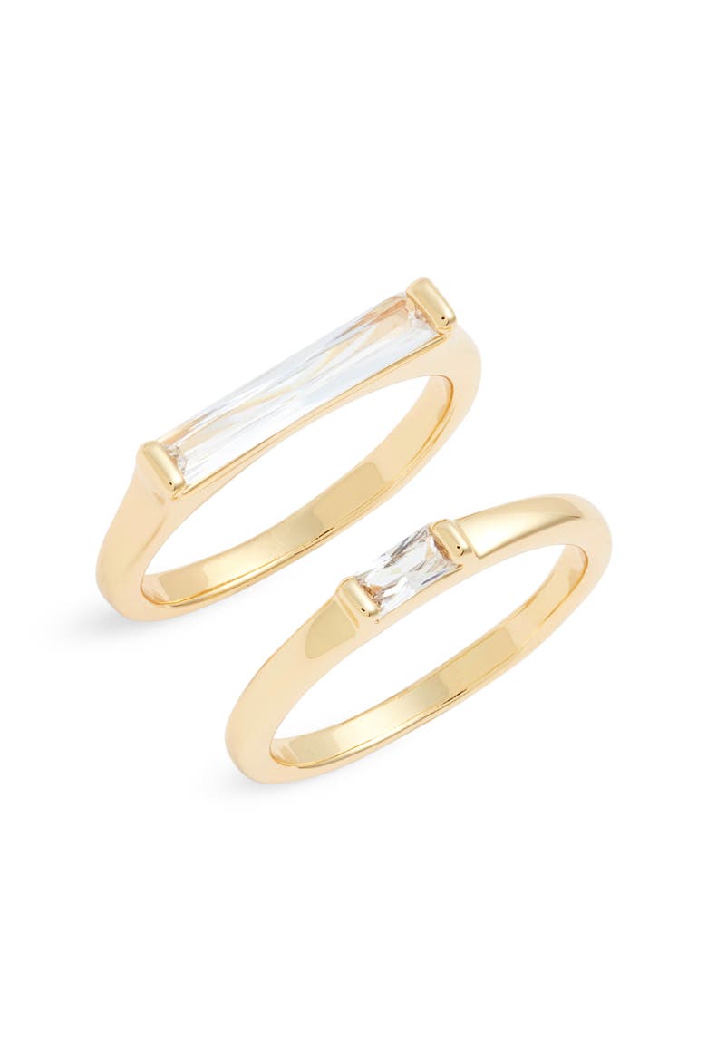 Set of 2 Cubic Zirconia Baguette Rings, Main, color, CLEAR- GOLD