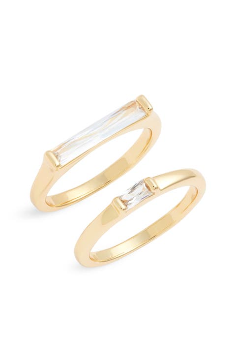 Set of 2 Cubic Zirconia Baguette Rings