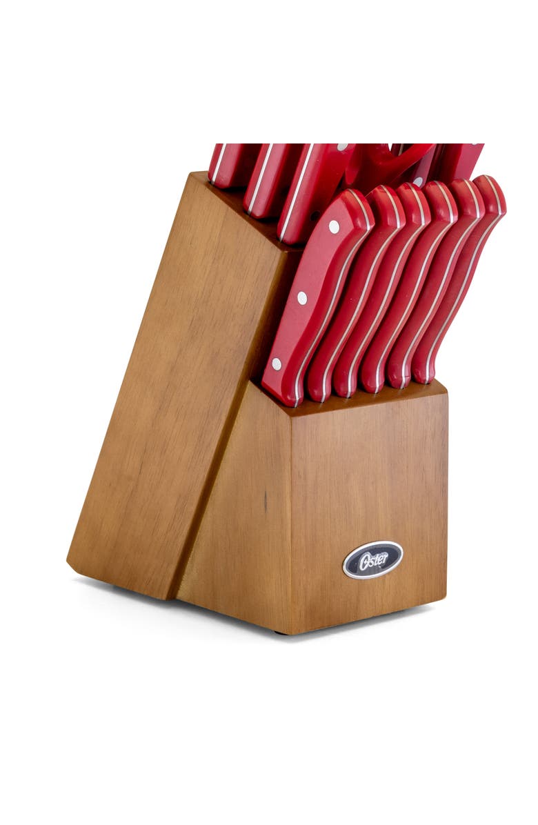 OSTER Evansville 14 Piece Stainless Steel Cutlery Set with Handles, Alternate, color, Red