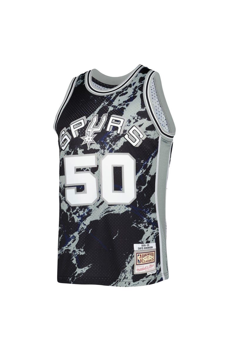 Mitchell & Ness Men's Mitchell & Ness David Robinson Black San Antonio Spurs 1998/99 Hardwood Classics Marble Swingman Jersey, Alternate, color, 