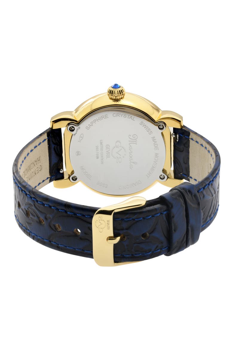 Women's Marsala Diamond Dial Leather Strap Watch, 37mm, Alternate, color, BLUE