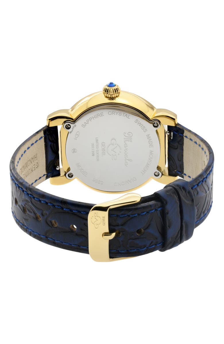 GV2 Women's Marsala Diamond Dial Leather Strap Watch, 37mm, Alternate, color, Blue