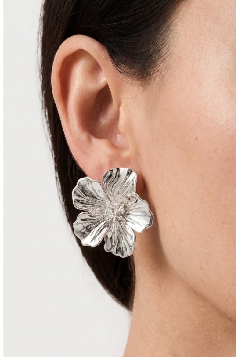 Hibiscus Flower Statement Earrings, Alternate, color, SILVER