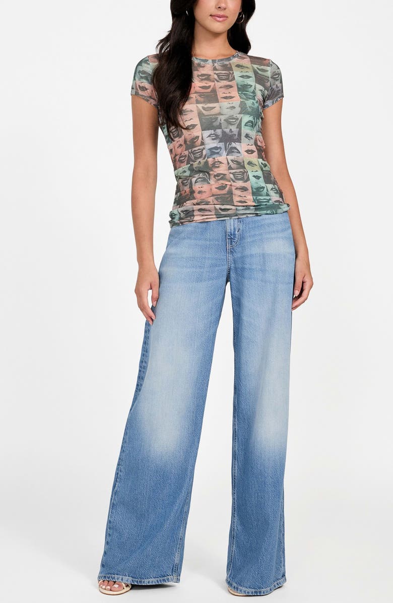 GUESS Checkered Lips Crewneck T-Shirt, Alternate, color, Dark Brown