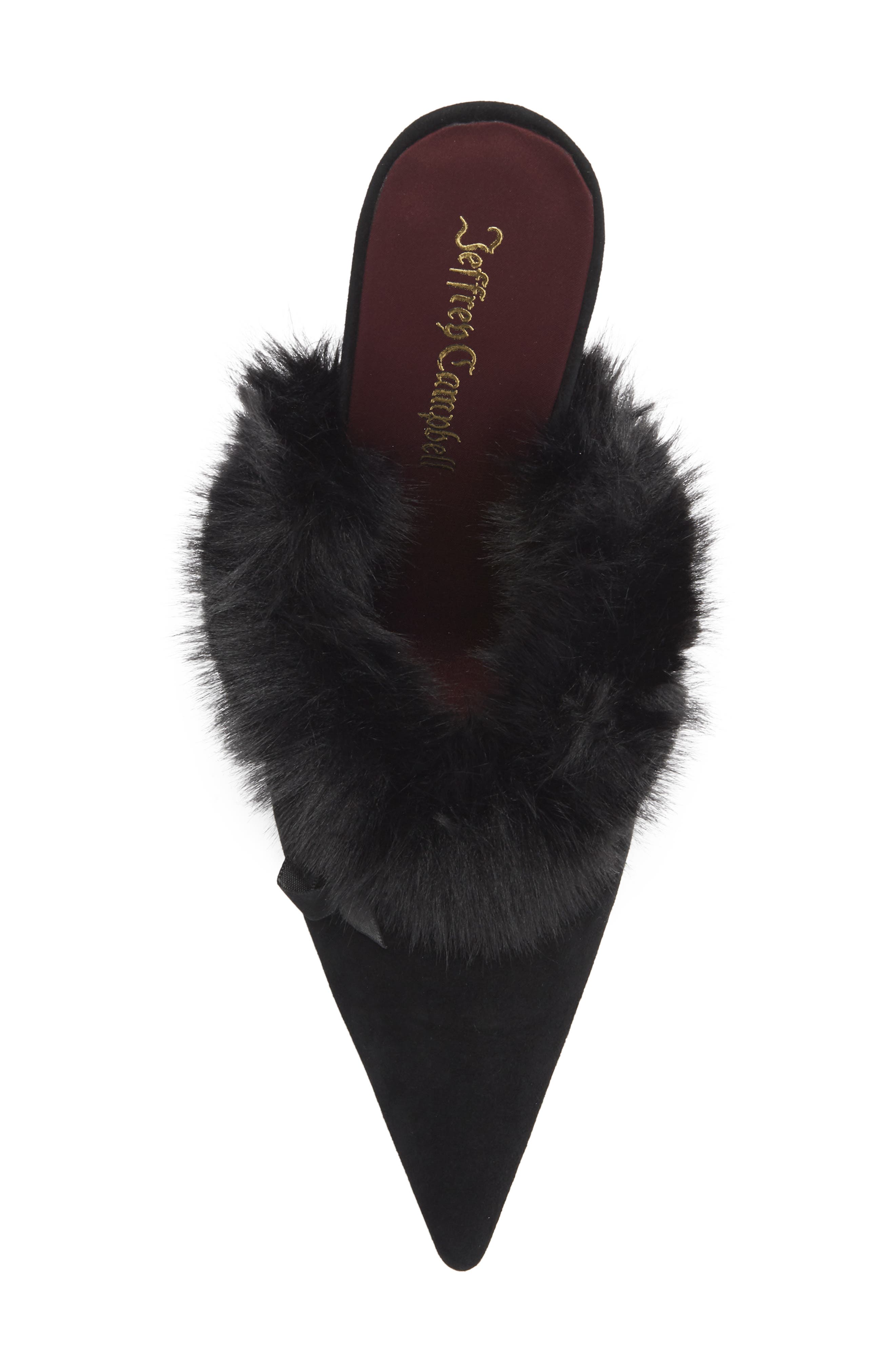 Jeffrey Campbell Rococo Faux Fur Mule, Alternate, color, Black Suede Combo