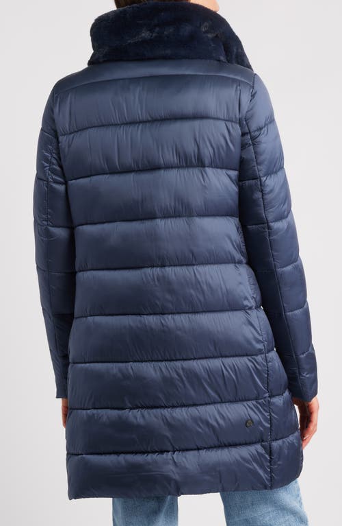Save The Duck Dalea Water Repellent Puffer Coat With Faux Fur Collar In Blue