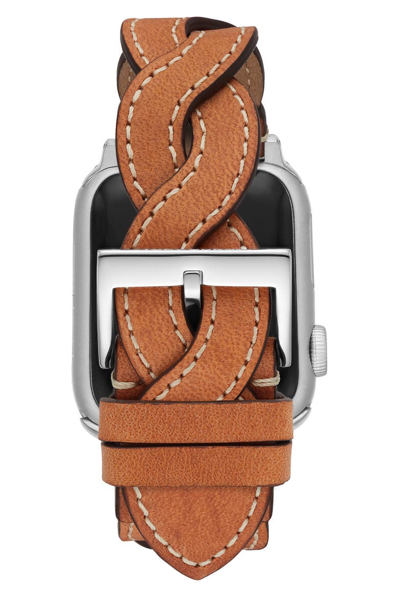 The Miller Braided Leather 20mm Apple Watch® Watchband, Alternate, color, CARAMEL