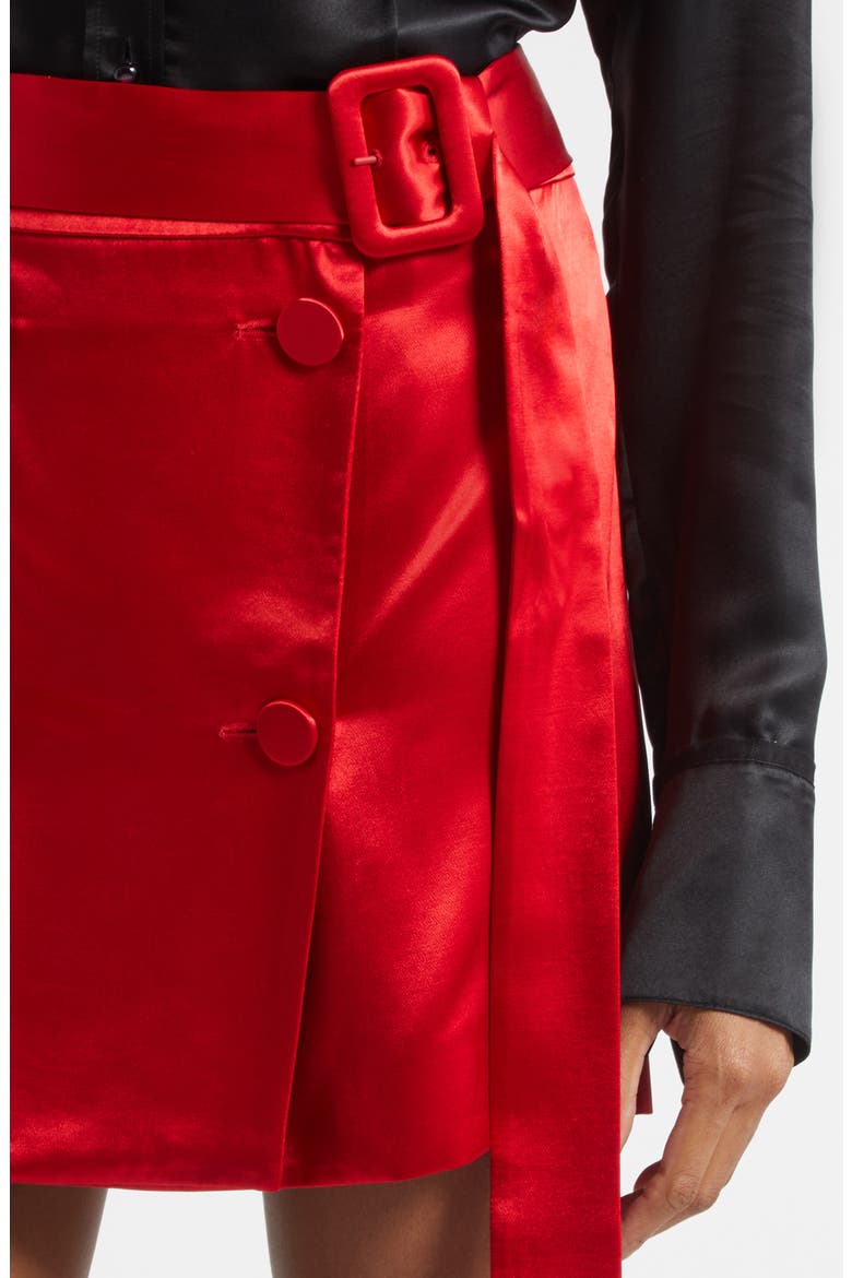 Belted Double Breasted Satin Miniskirt, Alternate, color, NEW RED