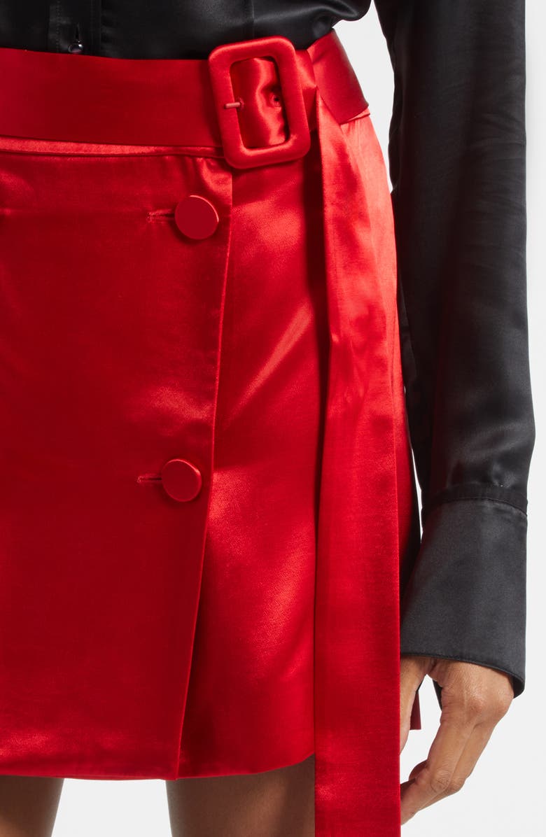 FERRAGAMO Belted Double Breasted Satin Miniskirt, Alternate, color, New Red
