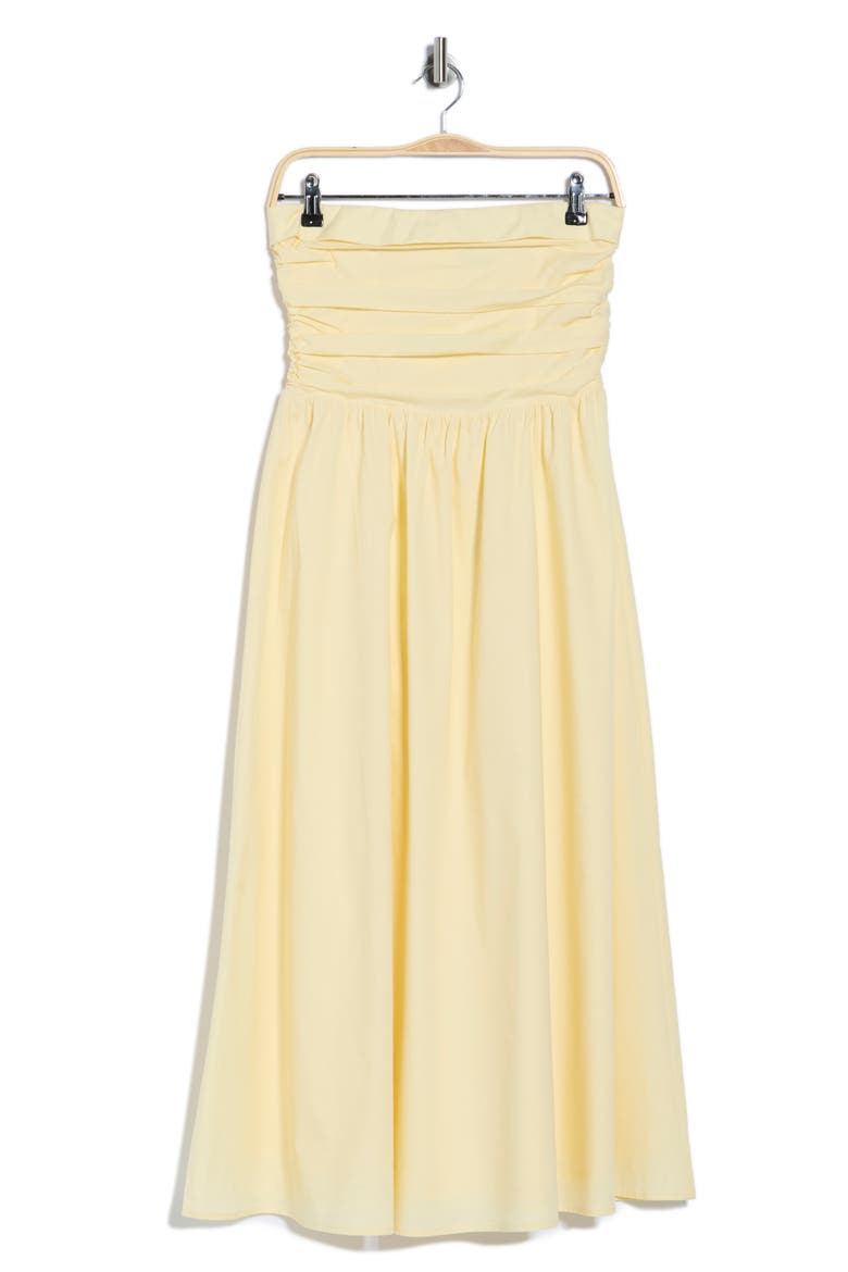 Ruched Strapless Midi Dress, Alternate, color, STRAW YELLOW