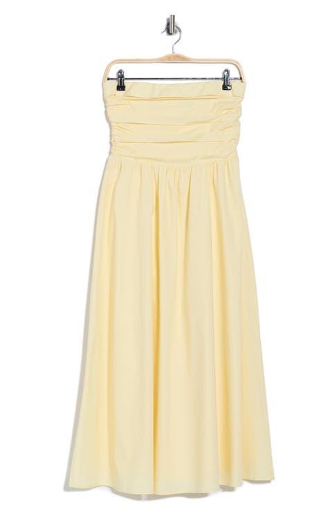 <p>Ruched Strapless Midi Dress</p>