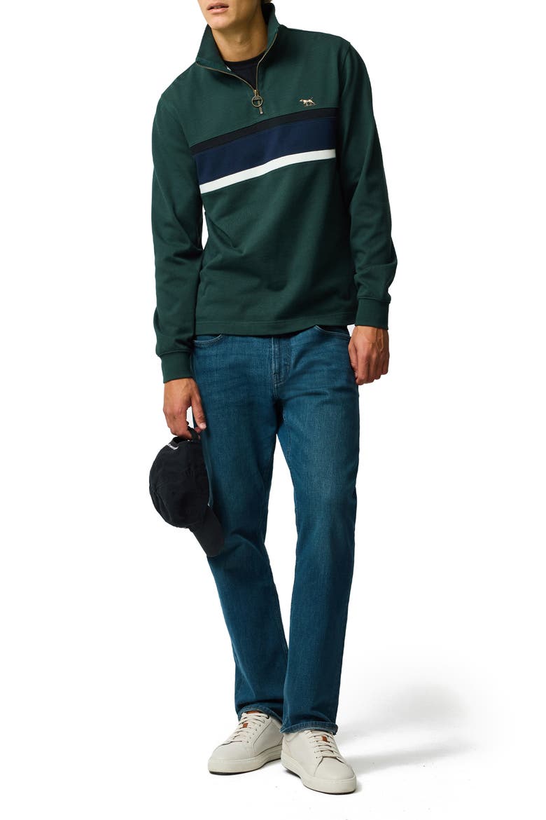 Chesterfield Chest Stripe Quarter Zip Long Sleeve Polo, Alternate, color, FOREST