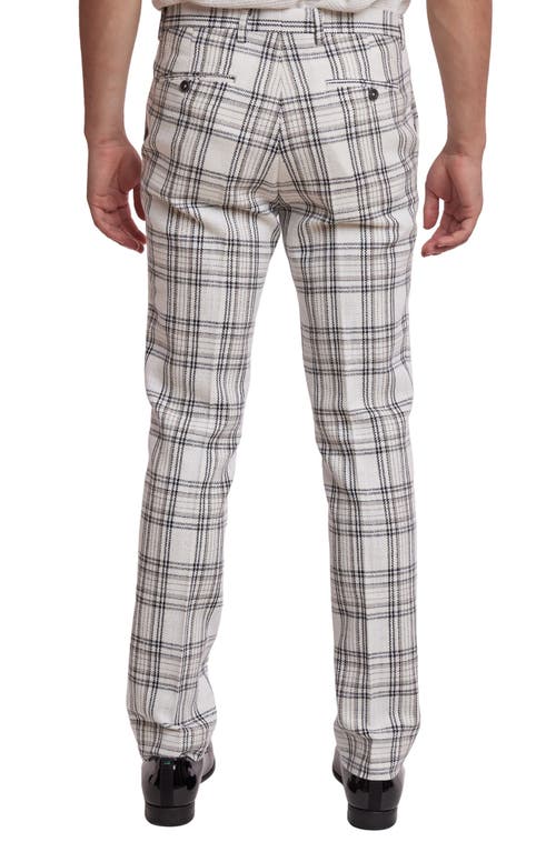 Paisley & Gray Downing Slim Flat Front Plaid Cotton Blend Dress Pants In White