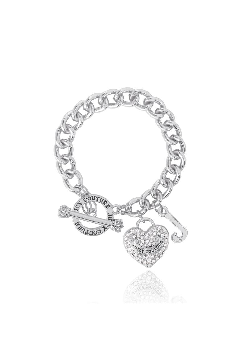 Toggle Bracelet with Crystal Heart Charm, Main, color, Silver