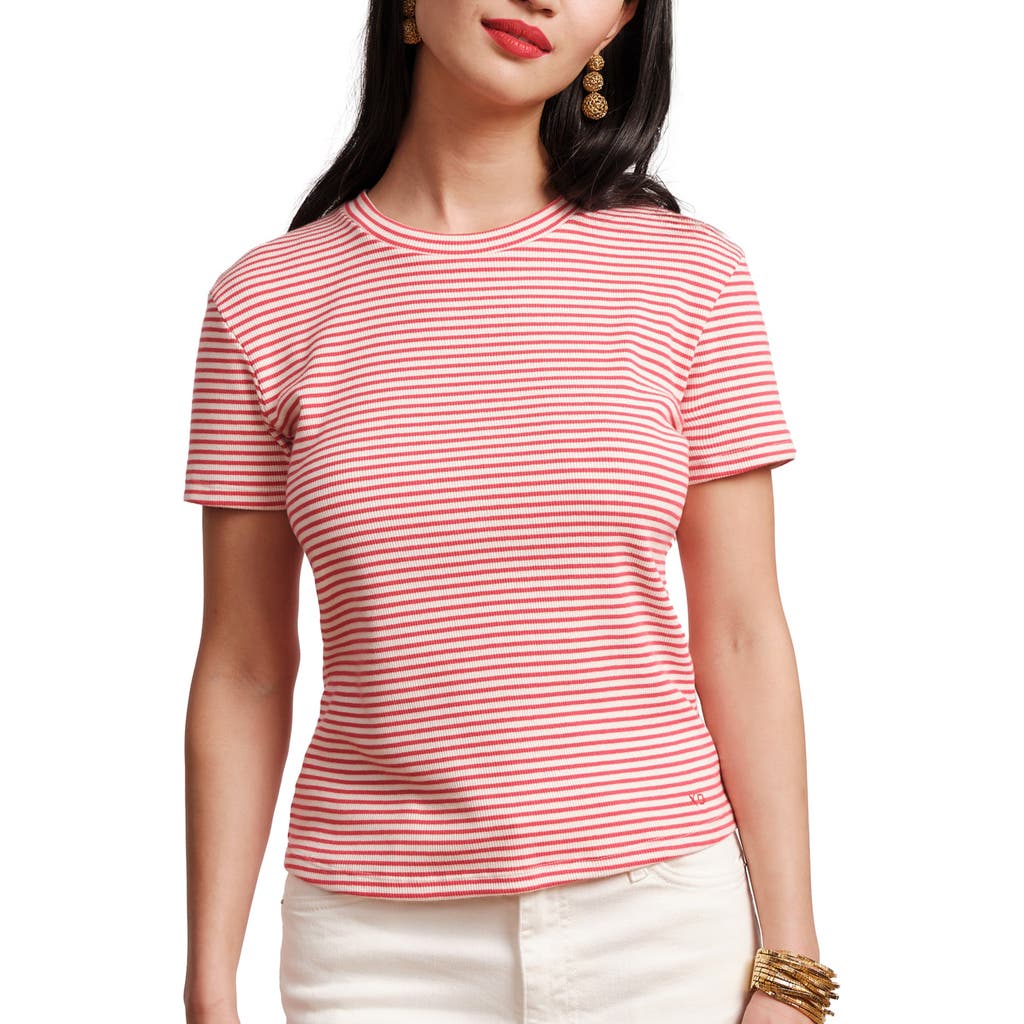Frances Valentine Crewneck T Ribbed Stripe In Red