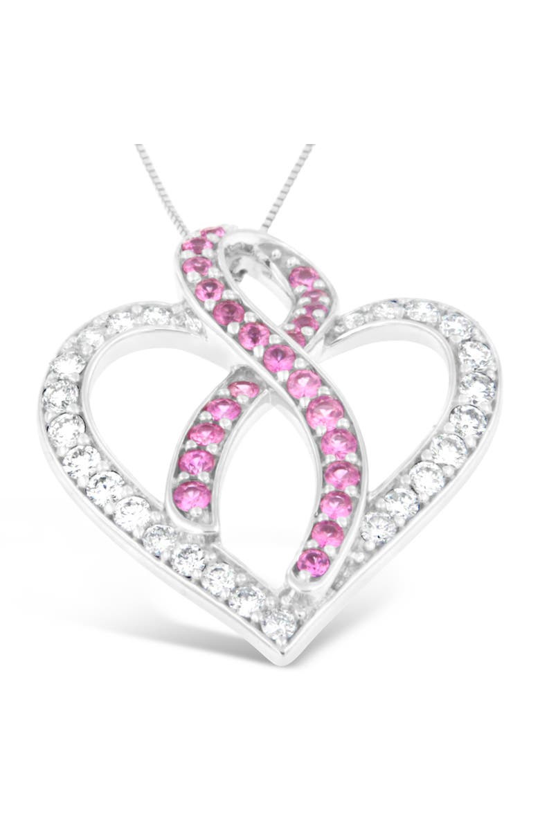 Haus of Brilliance 14K White Gold 1ct. TGW Diamond And Pink Sapphire Gemstone Pendant Necklace, Alternate, color, White