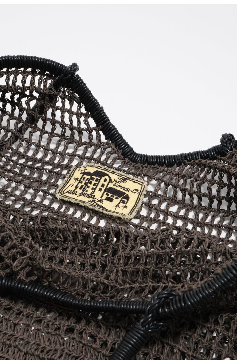 Bimba y Lola Large Dark Raffia-Effect Shopper Bag, Alternate, color, Chocolate