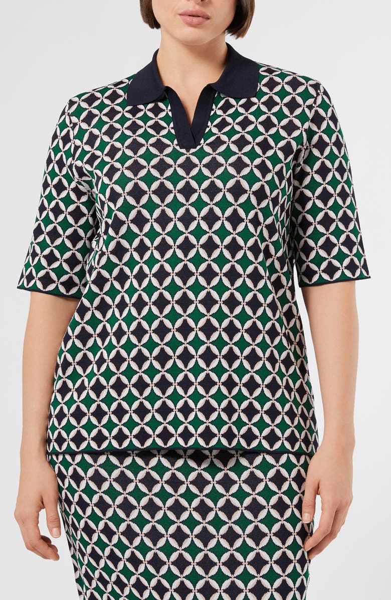 Marina Rinaldi Cimone Jacquard Polo Sweater, Main, color, Midnight Blue