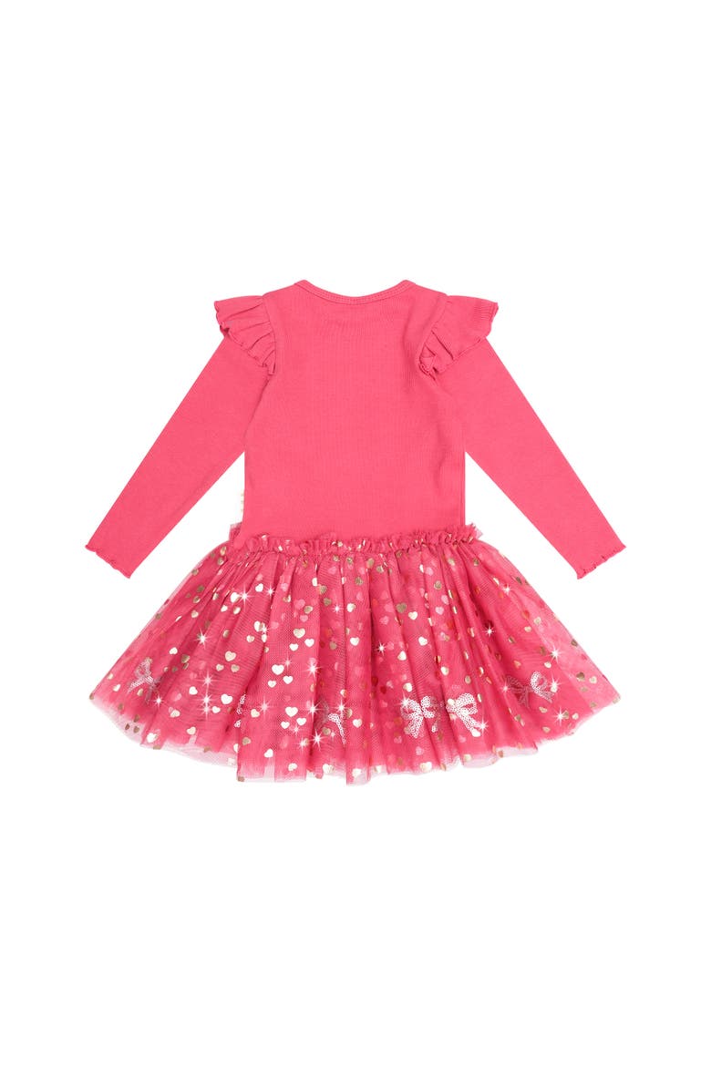Sequin Bow Tulle Dress, Alternate, color, Cherry