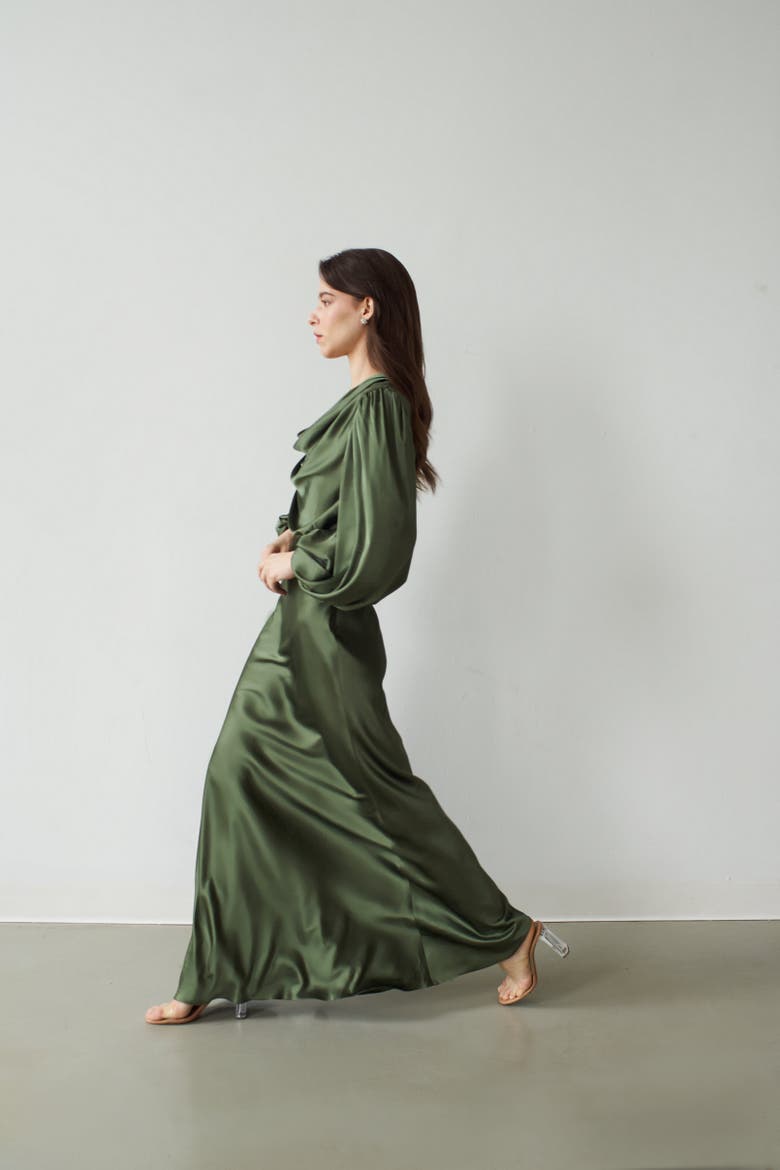 Alia Cowl Neck Gown Green Lily, Alternate, color, Green Lily