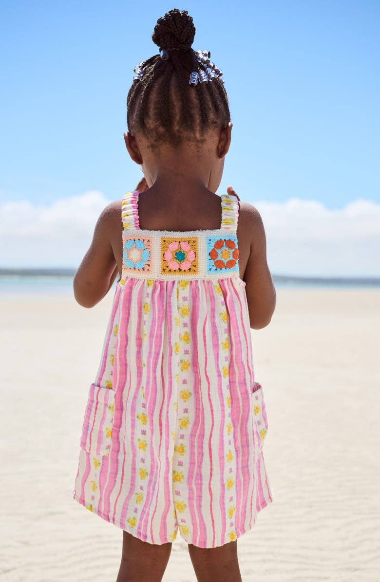 NEXT Kids' Crochet Trim Stripe Cotton Romper, Alternate, color, Yellow