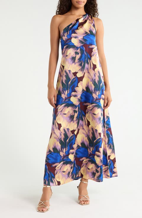 Glena Pleated One-Shoulder Maxi Dress
