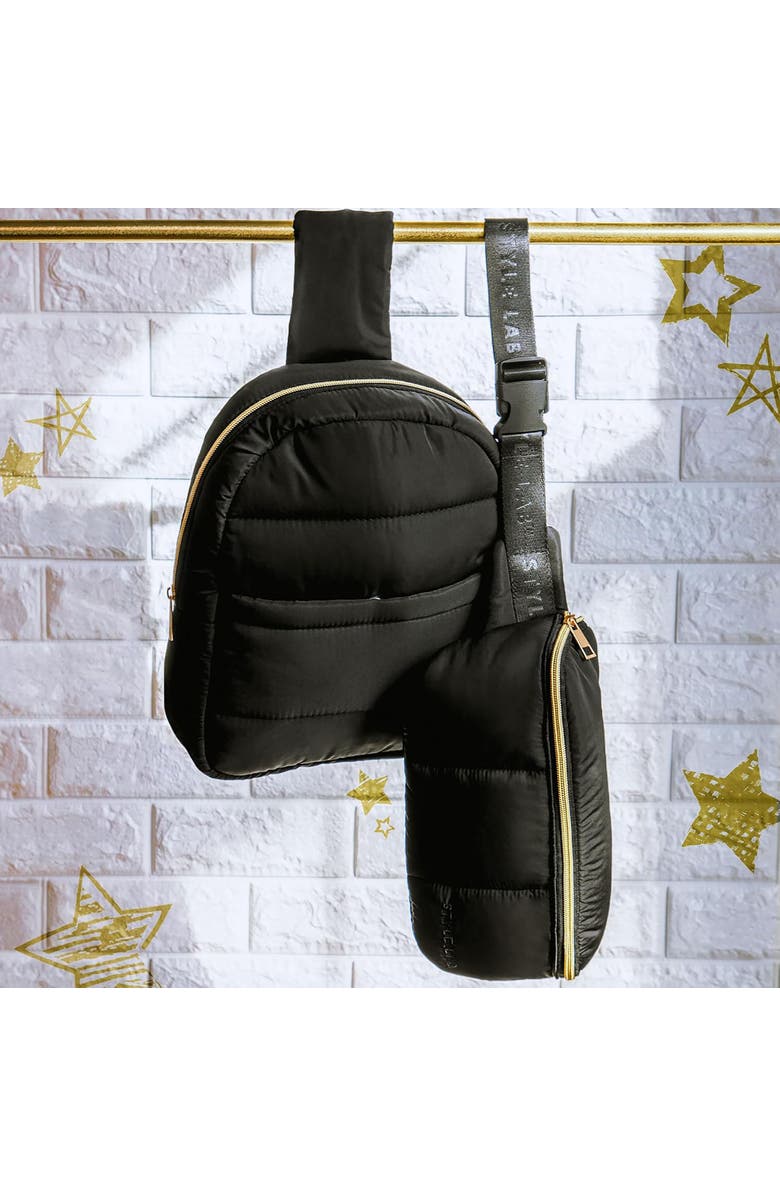 Style.Lab Fashion Angels Bekah Puffer Crossbody Backpack and Belt Bag Set, Alternate, color, Black