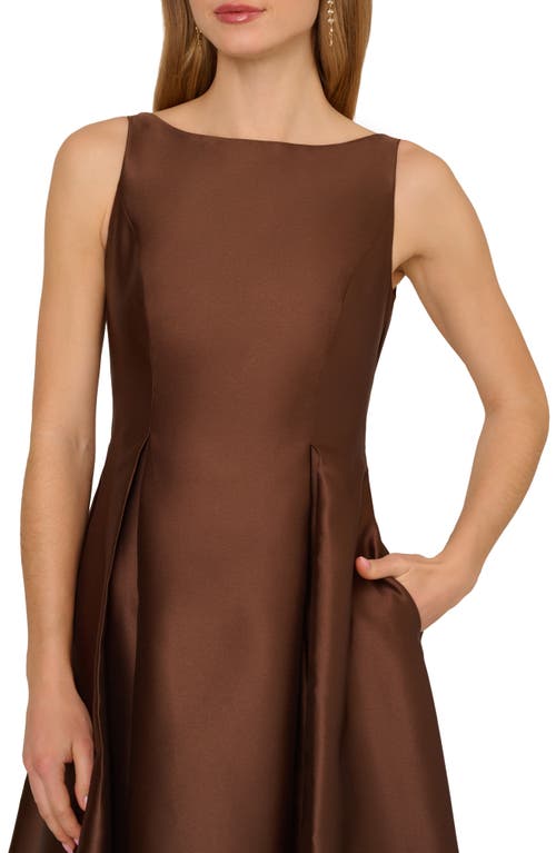 Adrianna Papell Sleeveless Mikado Fit & Flare Midi Dress In Brown