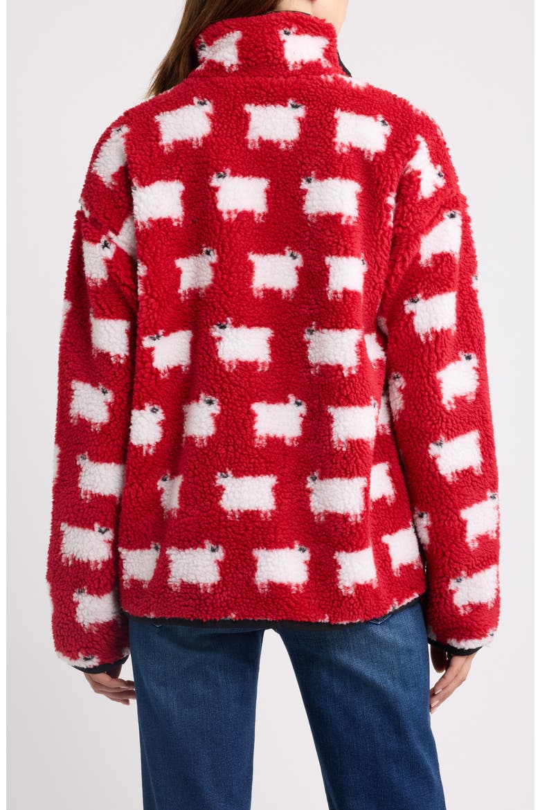 Sheep Printed High Pile Fleece Full Zip Sweatshirt, Alternate, color, DIANA RED