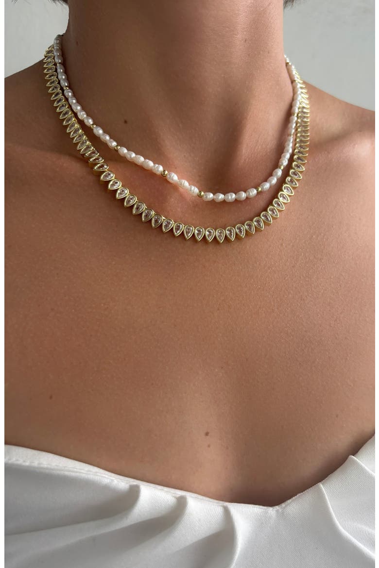 Pear Crystal Collar Necklace, Alternate, color, GOLD