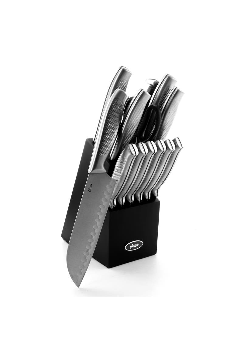 Edgefield 14 Piece Stainless Steel Cutlery Knife Set with Black Knife Block, Main, color, Silver