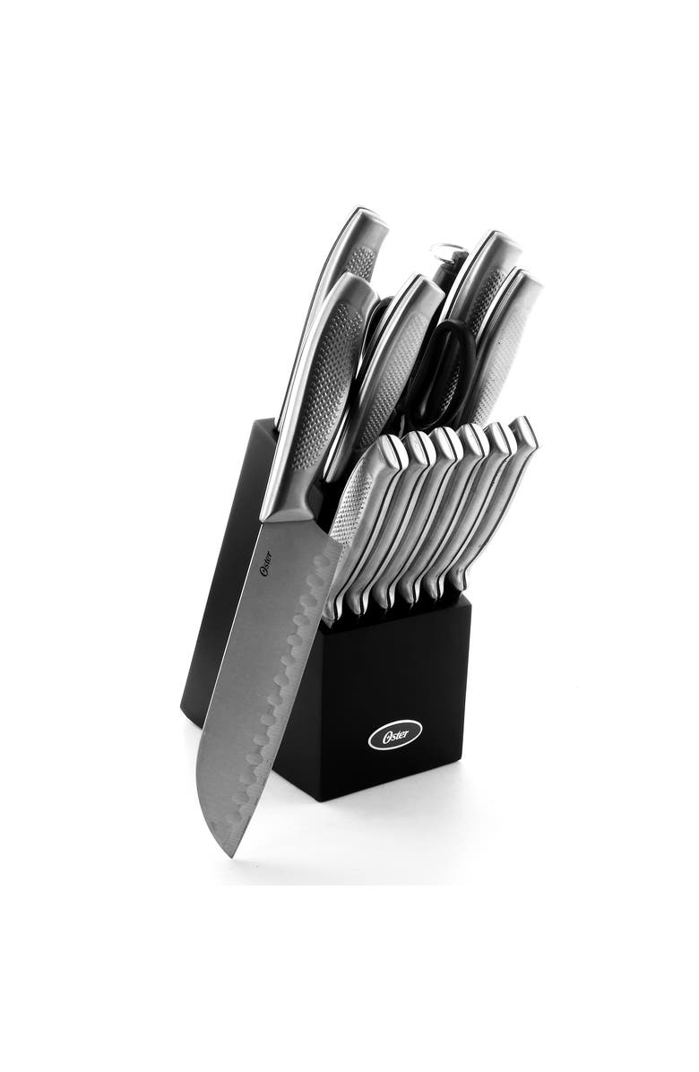 OSTER Edgefield 14 Piece Stainless Steel Cutlery Knife Set with Black Knife Block, Main, color, Silver