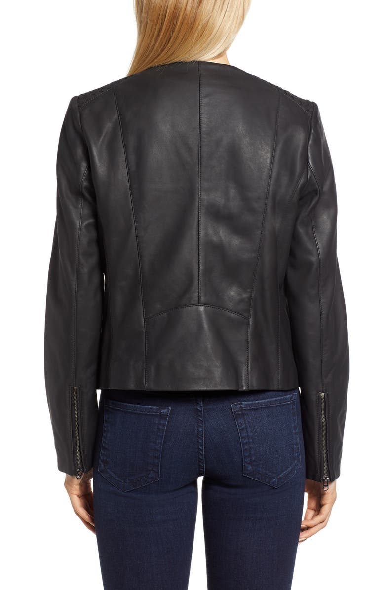 Cole Haan Collarless Leather Jacket, Alternate, color, 