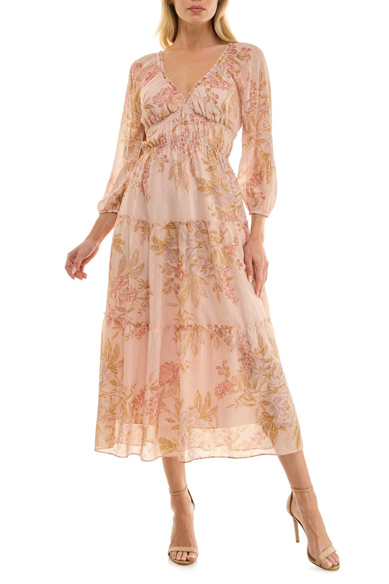 Tiered Midi Dress, Main, color, ROSEWATER FLORAL