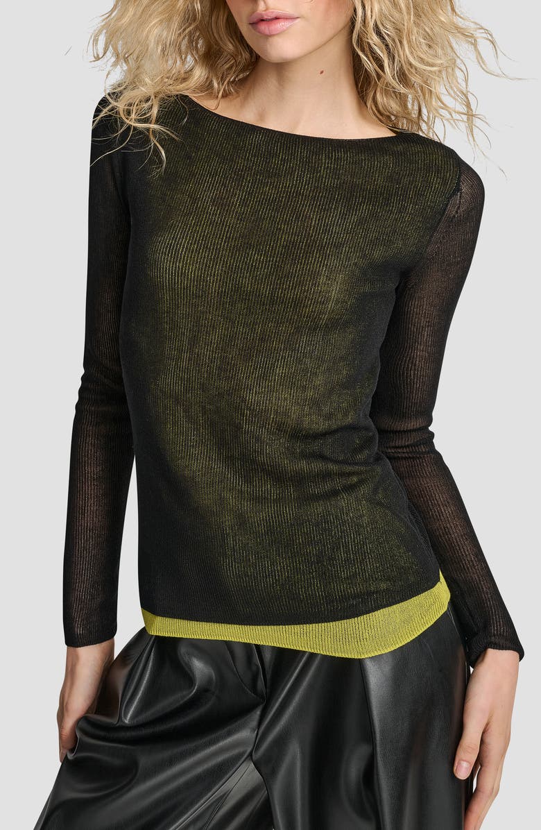 DKNY Double Layer Boat Neck Sweater, Main, color, Black/ Citronella