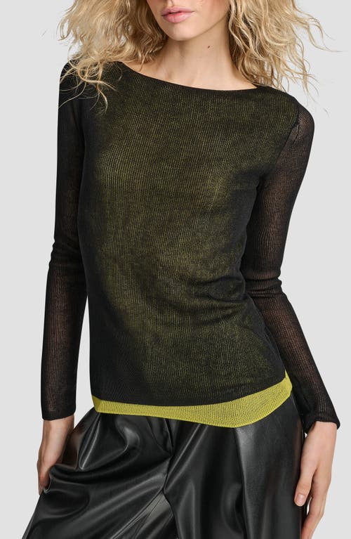 Dkny Double Layer Boat Neck Sweater In Black