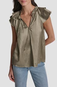 DKNY Pleated Tie Front Satin Top