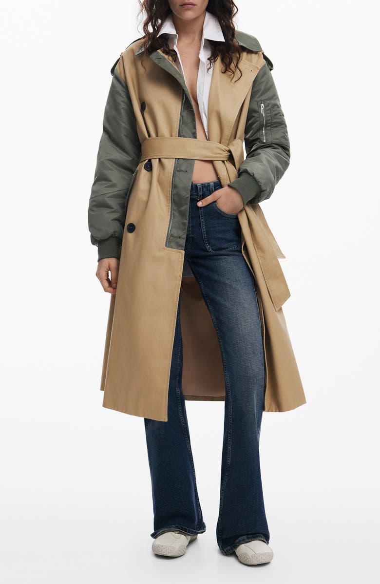 Desigual Mixed Media Bomber Hybrid Trench Coat, Main, color,