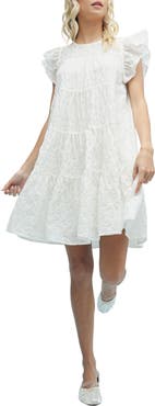 WISHLIST Embroidered Eyelet Ruffle Cap Sleeve Babydoll Minidress