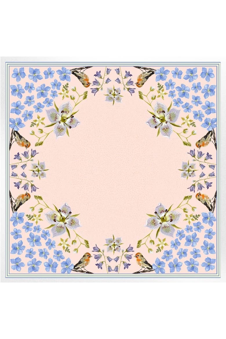 100% Silk Scarf Pink Gentian - Wildflower Bird Design, Main, color, 35 x 35"
