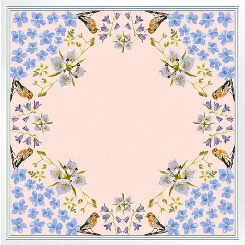 100% Silk Scarf Pink Gentian - Wildflower Bird Design