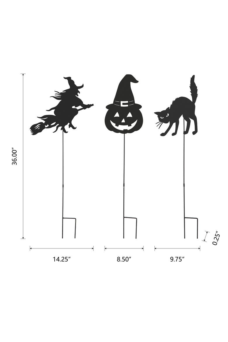 Set of 3 Halloween Metal Silhouette Yard Stake or Hanging Decor, Alternate, color, Black