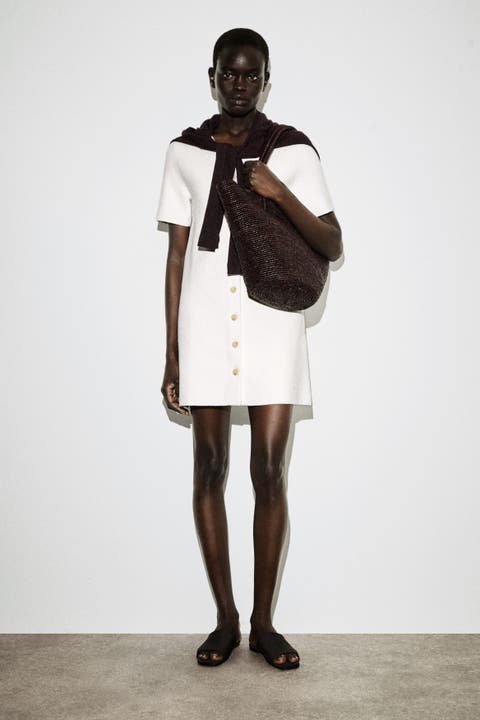 Buttoned Milano-knit Mini Dress