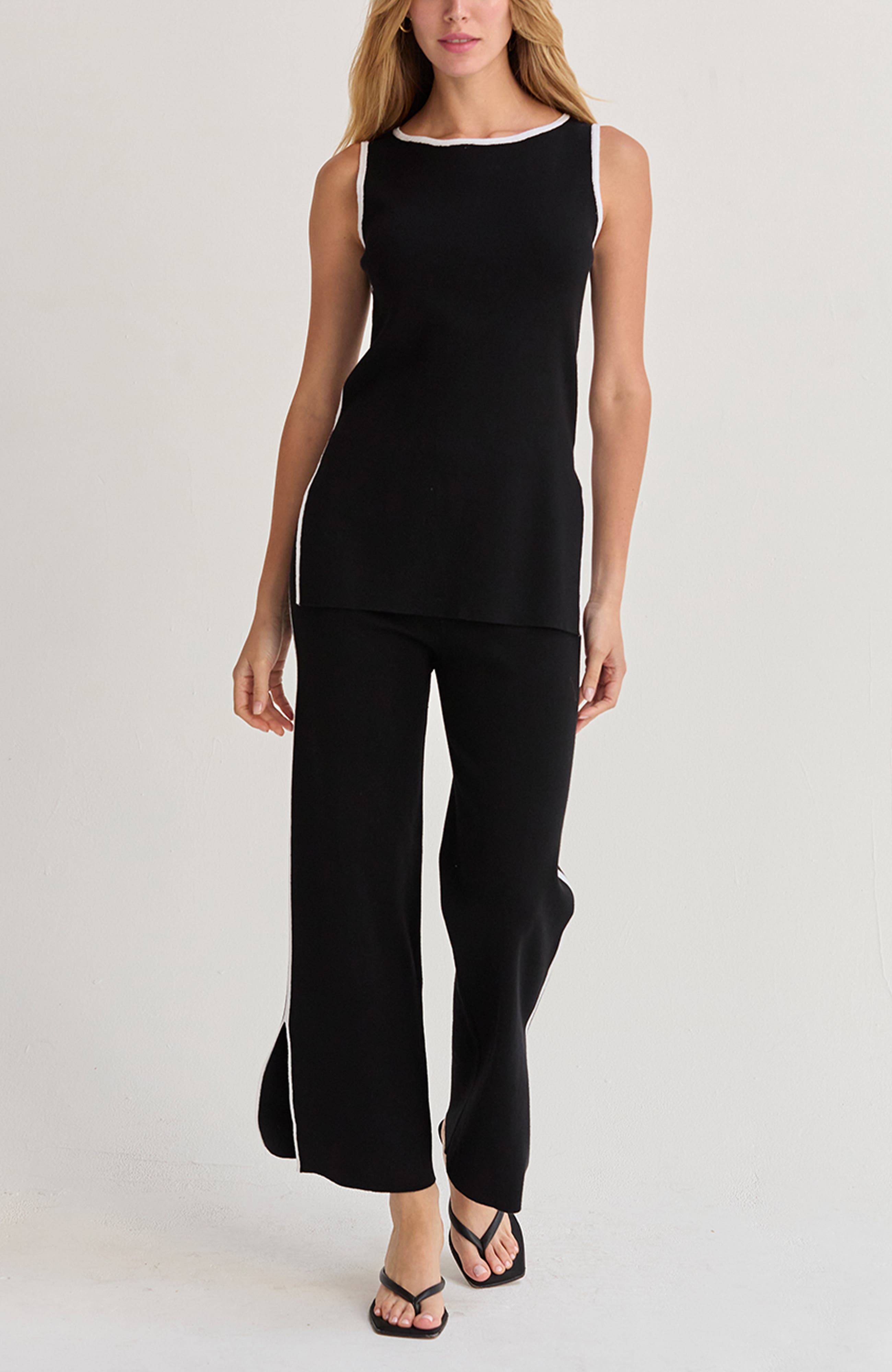 Contrast Pop Sweater Knit Two Piece Set