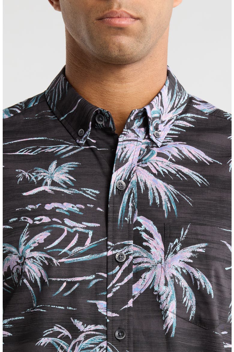 He'e Nalu Print Short Sleeve Cotton Button-Down Shirt, Alternate, color, BLACK