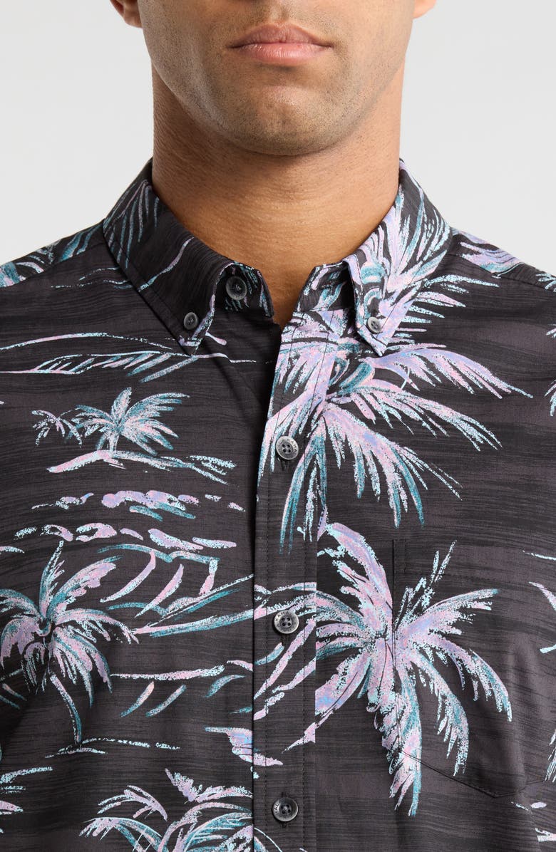 Kahala He'e Nalu Print Short Sleeve Cotton Button-Down Shirt, Alternate, color, Black
